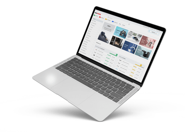 un laptop cu ecranul site-ului de vânzări INNPRO pornit